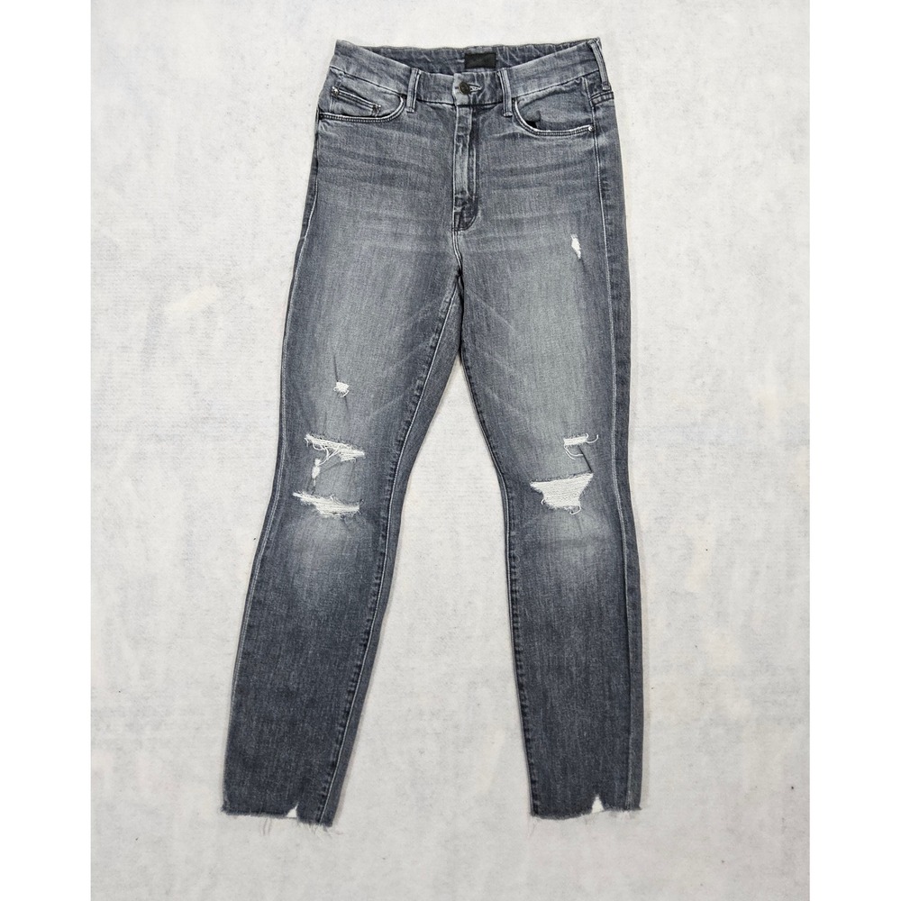 MOTHER Jeans 26 Womans Looker Ankle Nick Fray Distressed Whisker Gray Raw Hem